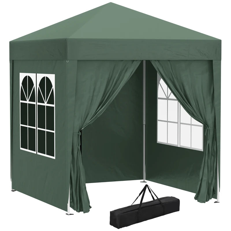 Green 2m x 2m Pop Up Gazebo With 2 Walls 2 Windows
