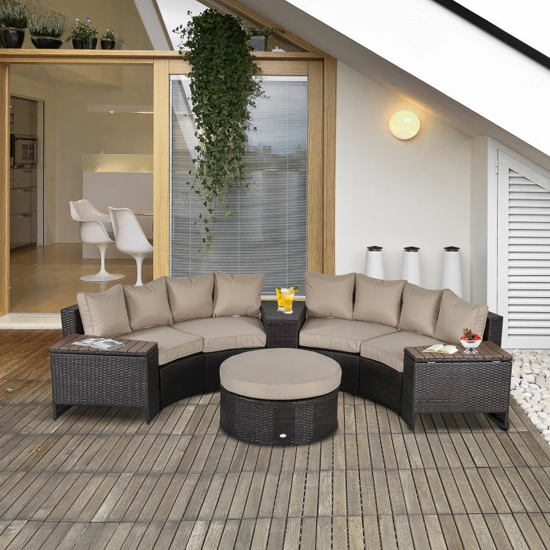 8 Piece Curved Rattan Sofa Set With Umbrella and Two Stroage Functional Side Tables
