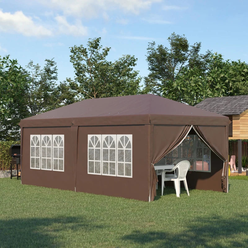 3m x 6 m Brown Pop Up Gazebo with Sides and Windows
