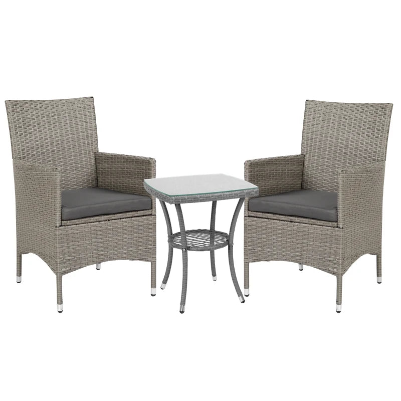 Grey Rattan Bistro Set For Balcony - Table and Chairs