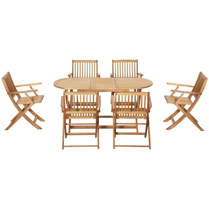 7 Piece Wooden Dining Set - Foldable Chairs