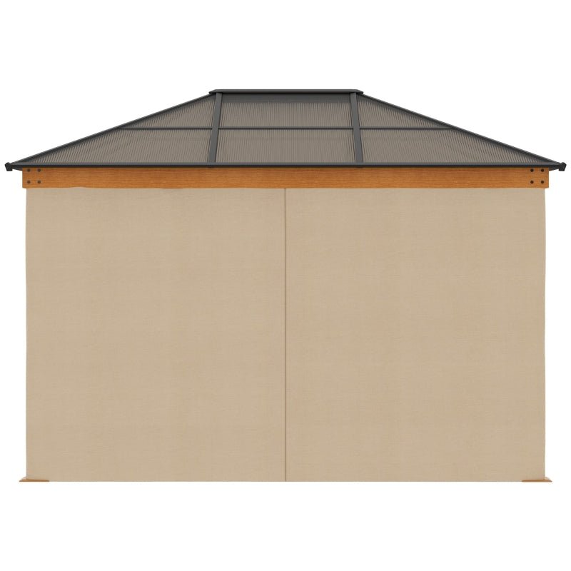 Khaki 3 x 3.6m Hardtop Garden Gazebo with Protective Netting and Convertible Curtains - Trade Warehouse