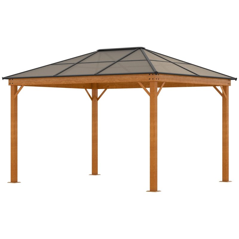 Khaki 3 x 3.6m Hardtop Garden Gazebo with Protective Netting and Convertible Curtains - Trade Warehouse
