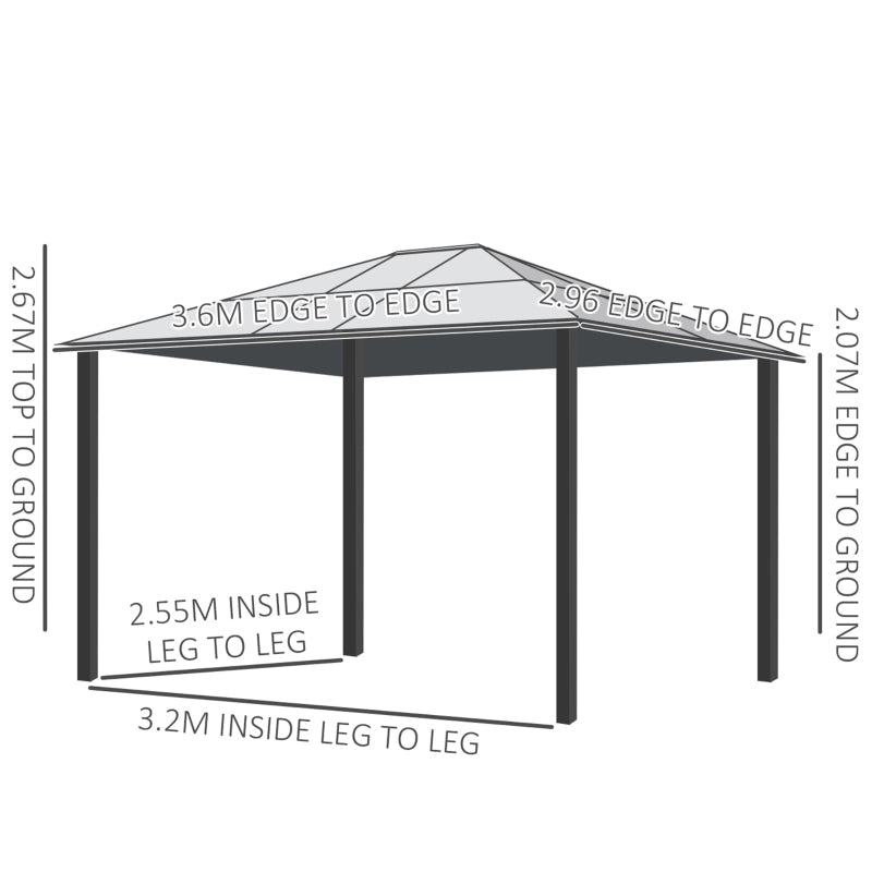 Khaki 3 x 3.6m Hardtop Garden Gazebo with Protective Netting and Convertible Curtains - Trade Warehouse