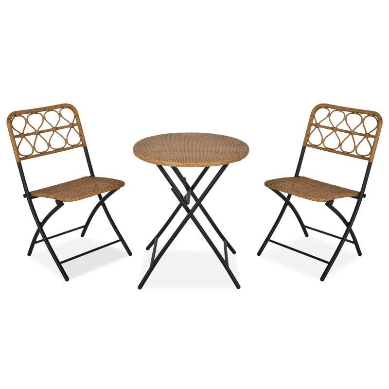 Natural Brown Wicker Bistro Set With Foldable Table
