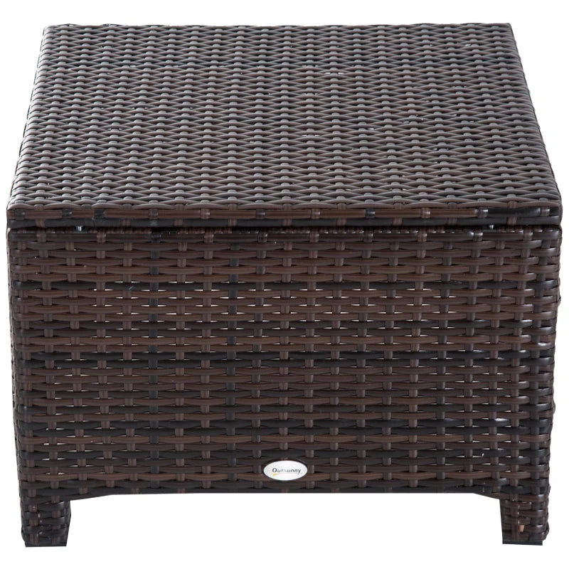 Dark Brown Rattan Footstool With Padded Cream Cushion - 50 x 50 x 35 cm
