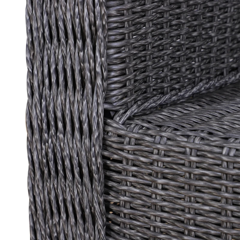 Grey Round Rattan Garden Furniture Set with Armchair, Loveseat & Glass Top Coffee Table