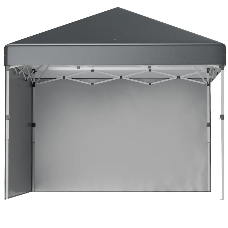 Dark Grey 3m x 3m Pop Up Gazebo with 2 Sidewalls, Leg Weight Bags and Carry Bag, Height Adjustable