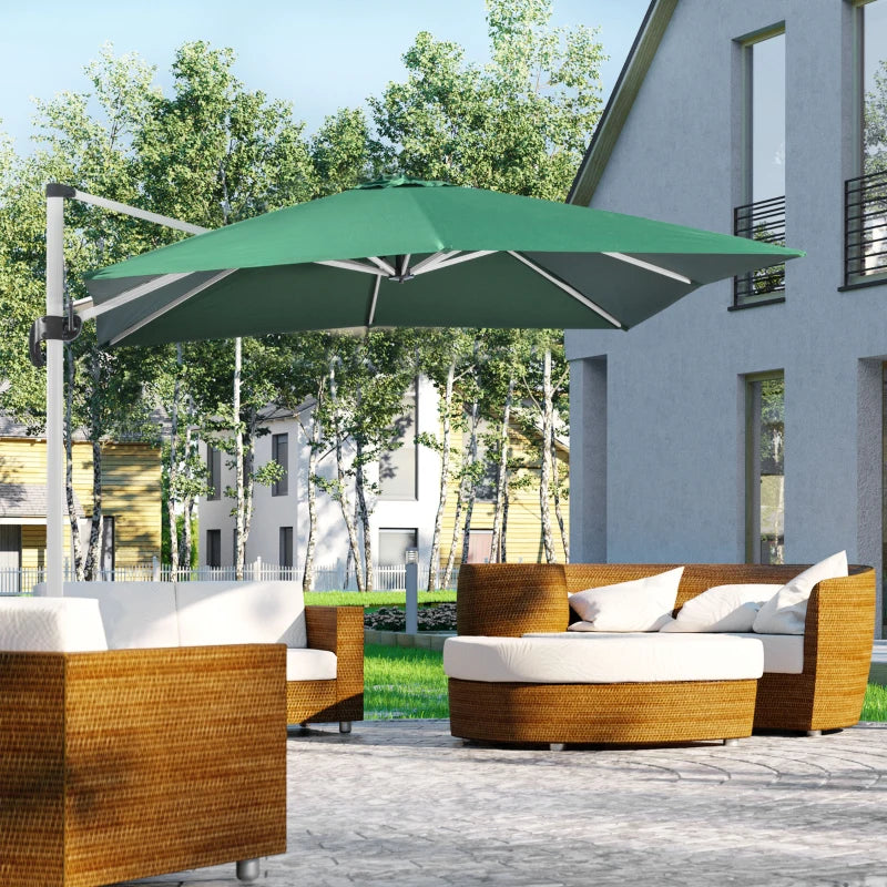 Green 3m x 3m Cantilever Parasol With Aluminium Frame