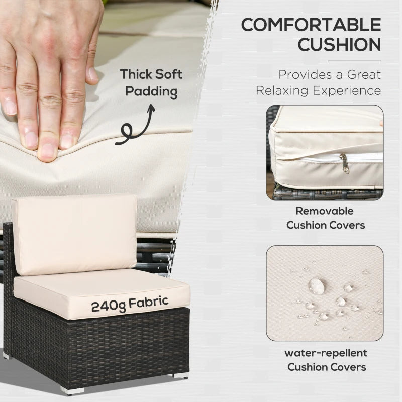 Brown 7-Seater Rattan Corner Sofa Set, Garden Furniture Set & Tempered Glass Table