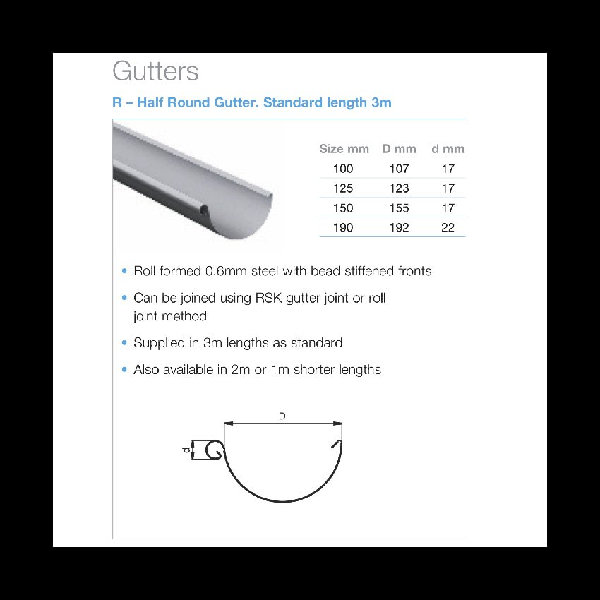 Lindab Half Round Gutter 3m - Trade Warehouse