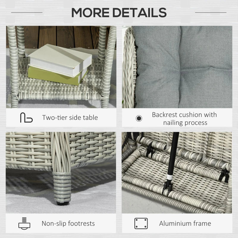 Mixed Grey 5 Piece Recliner Lounger Bistro Chairs with Glass Top Table and Footstools