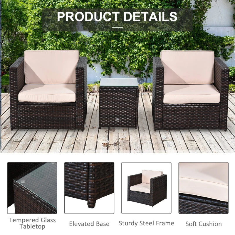 Brown 2-Seater Rattan Chair Set With Steel Frame