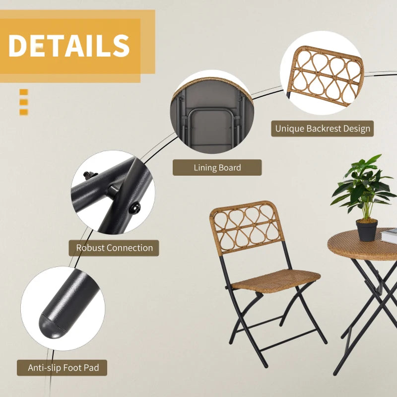 Natural Brown Wicker Bistro Set With Foldable Table