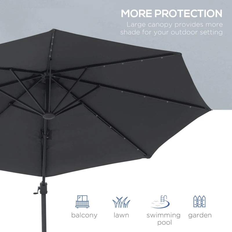 3m x 2.45m Dark Grey Roma Parasol With Crank & Tilt + LED Solar Lights