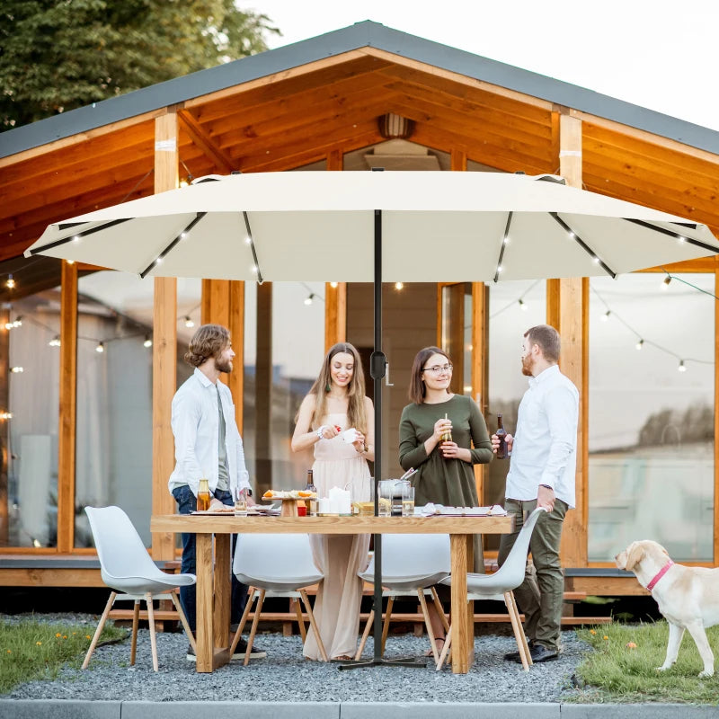 Cream White Double-Sided Sun Umbrella With LED Lights