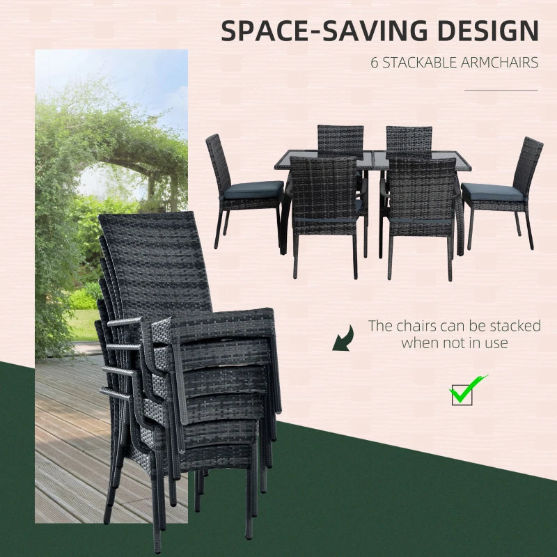 Grey 7 Piece Rattan Dining Set - 4 Armchairs & Extras