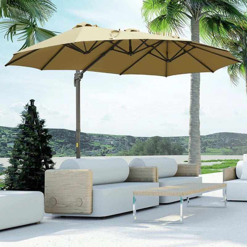 Khaki Double-Sided Rectangular Garden Parasol -  360° Rotation