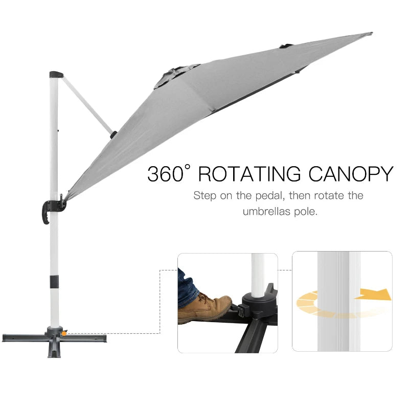 Light Grey 3m Square Cantilever Parasol With Cross Base