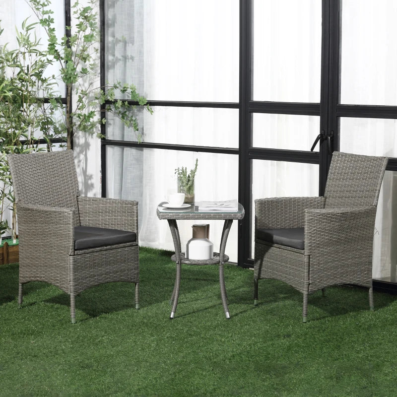 Grey Rattan Bistro Set For Balcony - Table and Chairs
