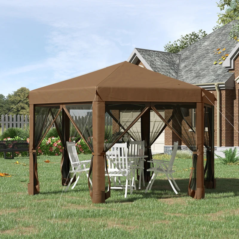 Brown Hexagonal Pop Up Gazebo