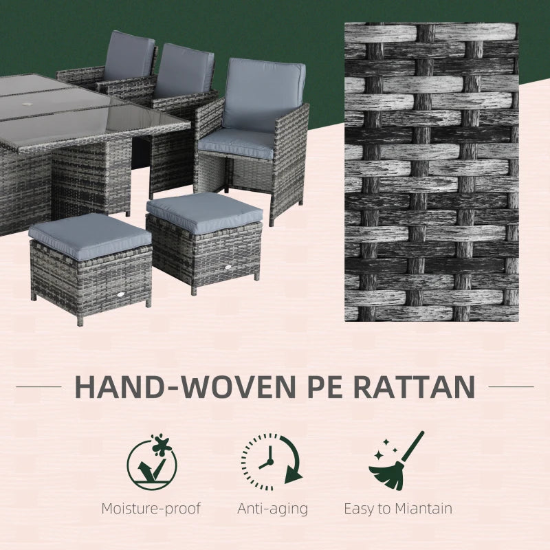Mixed Grey 10 Seater Cubed Rattan Dining Set