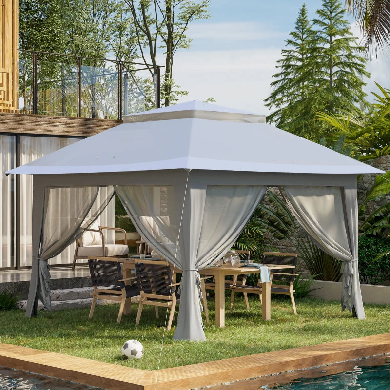 Outsunny 3.6 x 3.6 m Pop up Gazebo with Netting and Carry Bag, Height Adjustable Party Tent Instant Canopy Sun Shade Shelter, Grey