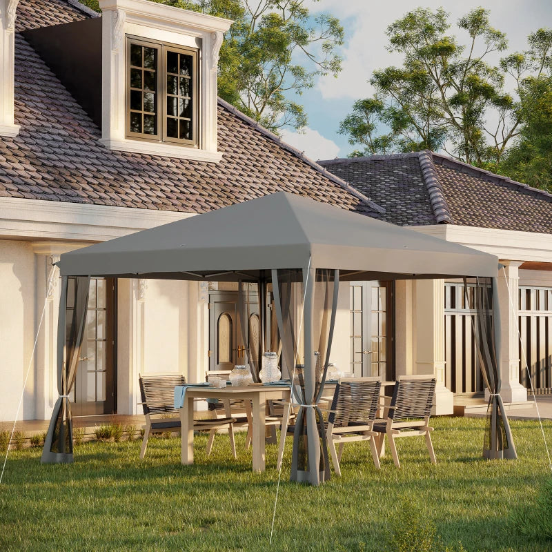 Light Grey 3m x 3m Pop Up Gazebo With Removable Mesh Sidewall Netting
