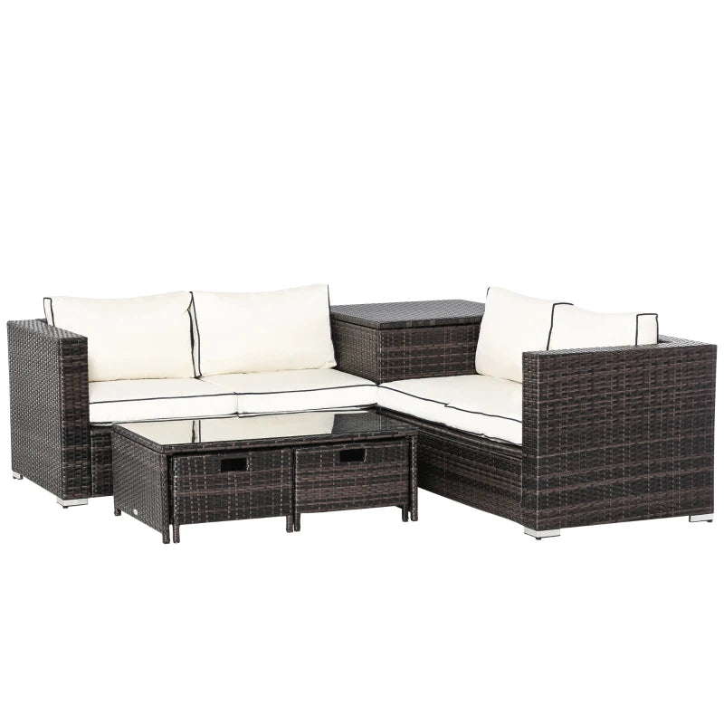 4 Seater Cream Wicker Sofas, Glass Top Table and Storage Unit