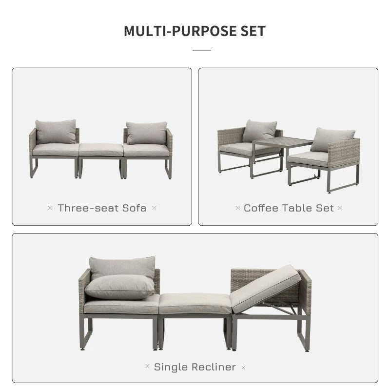 Adjustable Grey Bistro Sofa Set With Coffee Table