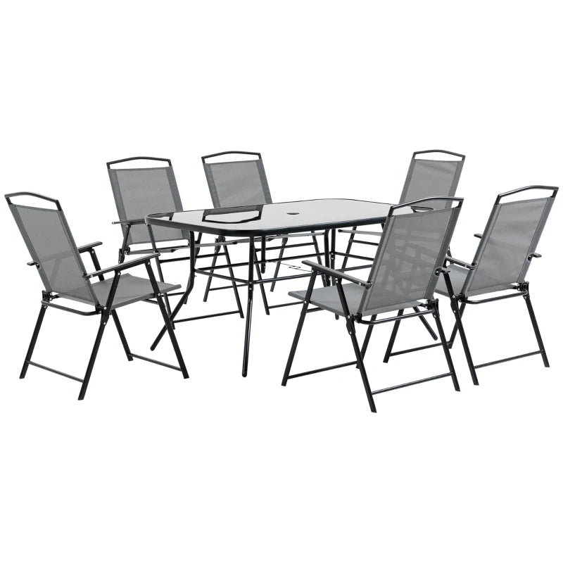 Black Framed 6 Seater Dining Set For Garden With Foldable Chairs