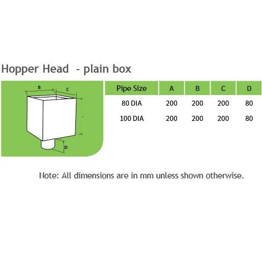 Natural Zinc Plain Box Hopper Head 200w x 200d x 200h with 100mm Outlet - Trade Warehouse