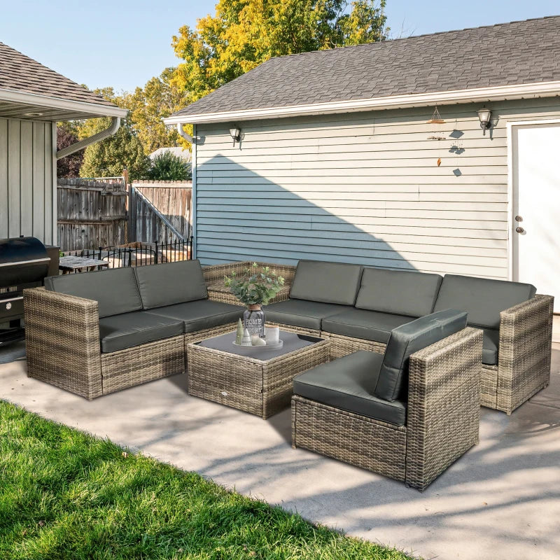 Brown 8 Piece Rattan Furniture Set with Cushions - x3 Two Seater Sofas With Table and Cushions