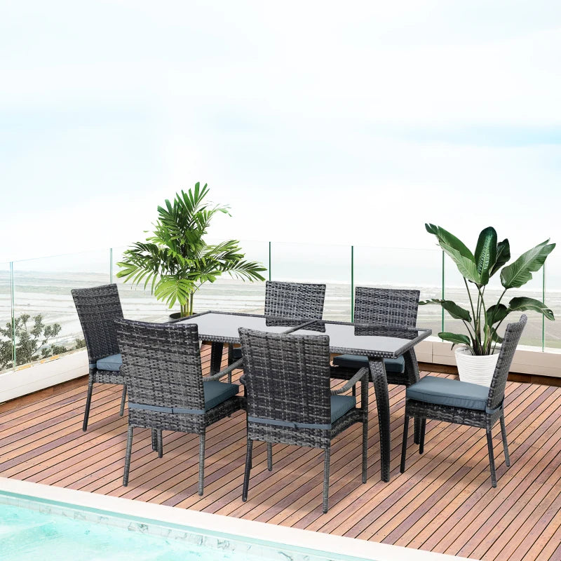 Grey 7 Piece Rattan Dining Set - 4 Armchairs & Extras