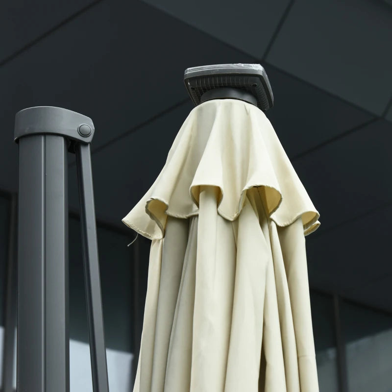 3m x 2.45m Beige Adjustable Cantilever Parasol With LED Lights