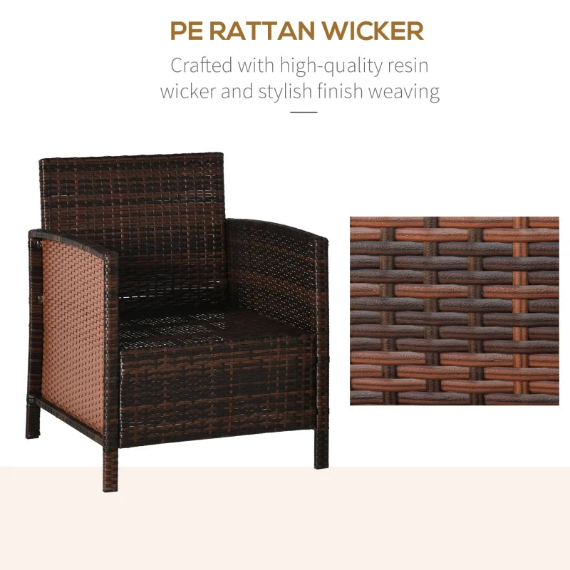 Brown 2-Seater Rattan Bistro Set With Cushions