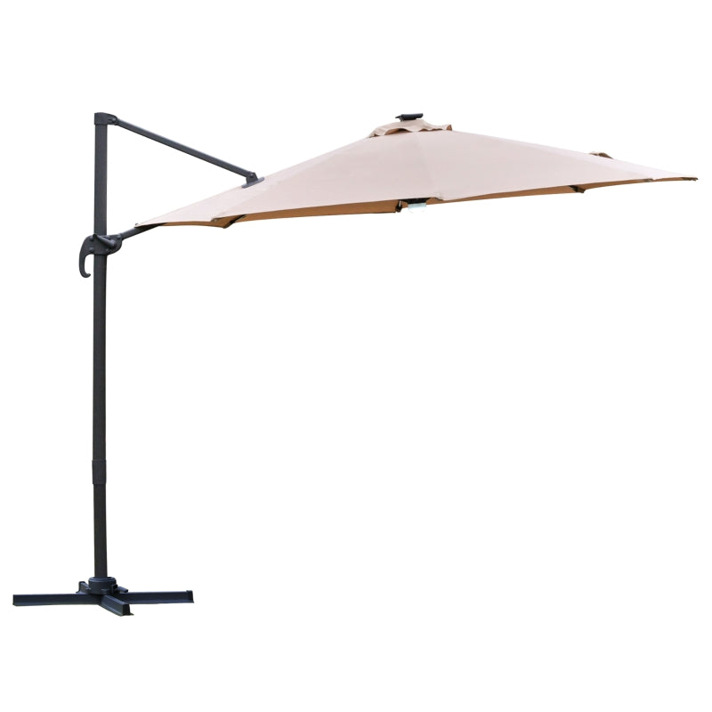 Light Brown 3m Cantilever Parasol With Solar Lights