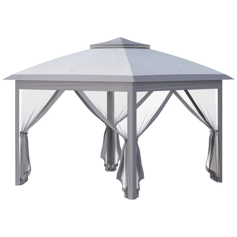 Grey Foldable Gazebo With Mesh Curtains