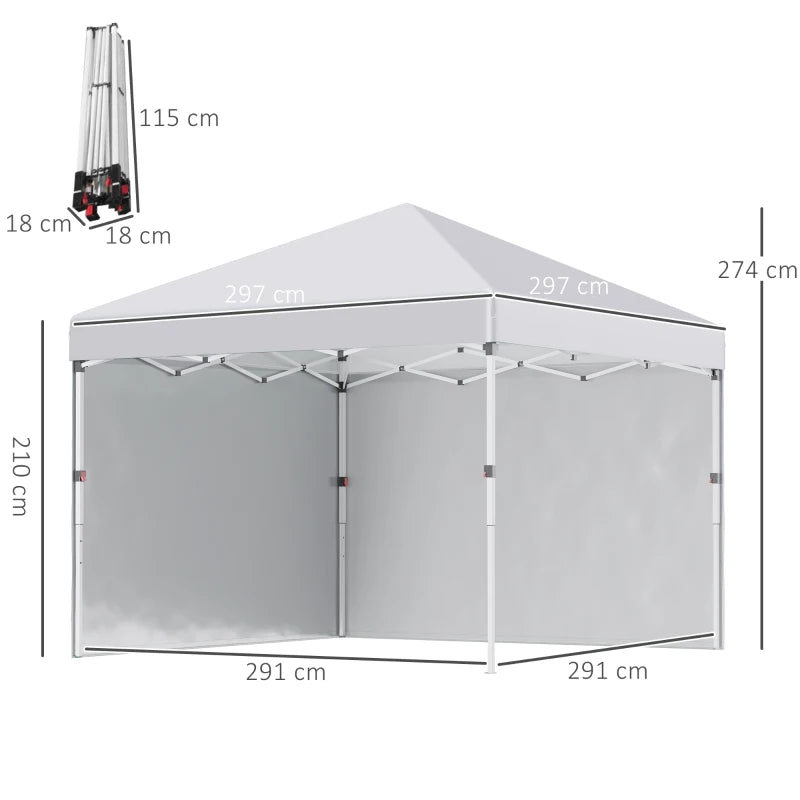 3m x 3m White Pop Up Gazebo with 2 Sidewalls