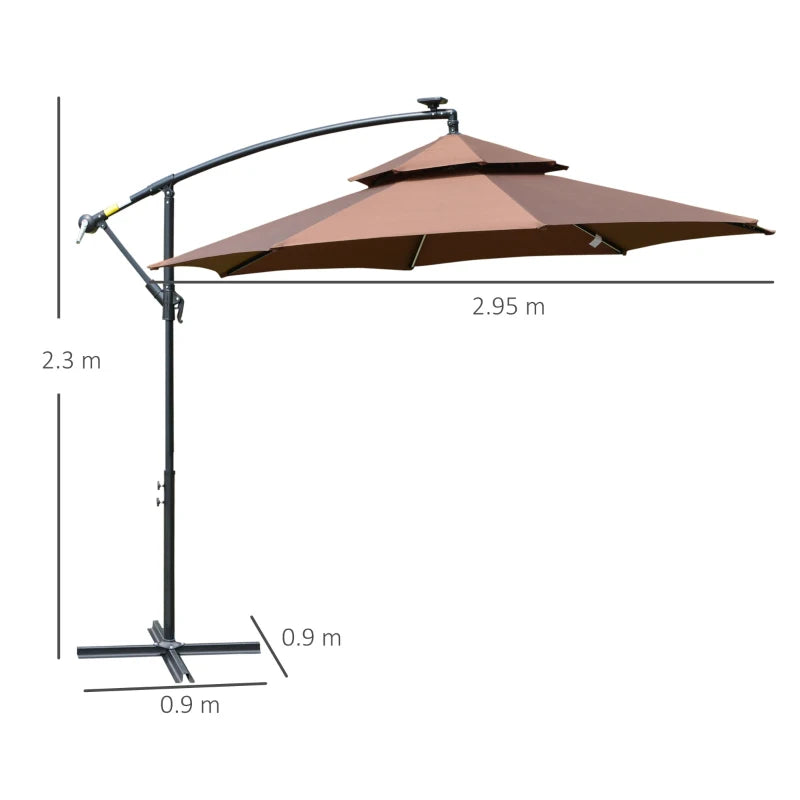 2.3H x 2.95m Coffee Parasol With LED Solar lights