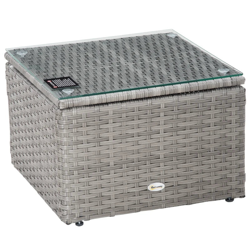 Grey L-Shaped 3 Seater Sofa With Grey Cushions and Glass Top Coffee Table