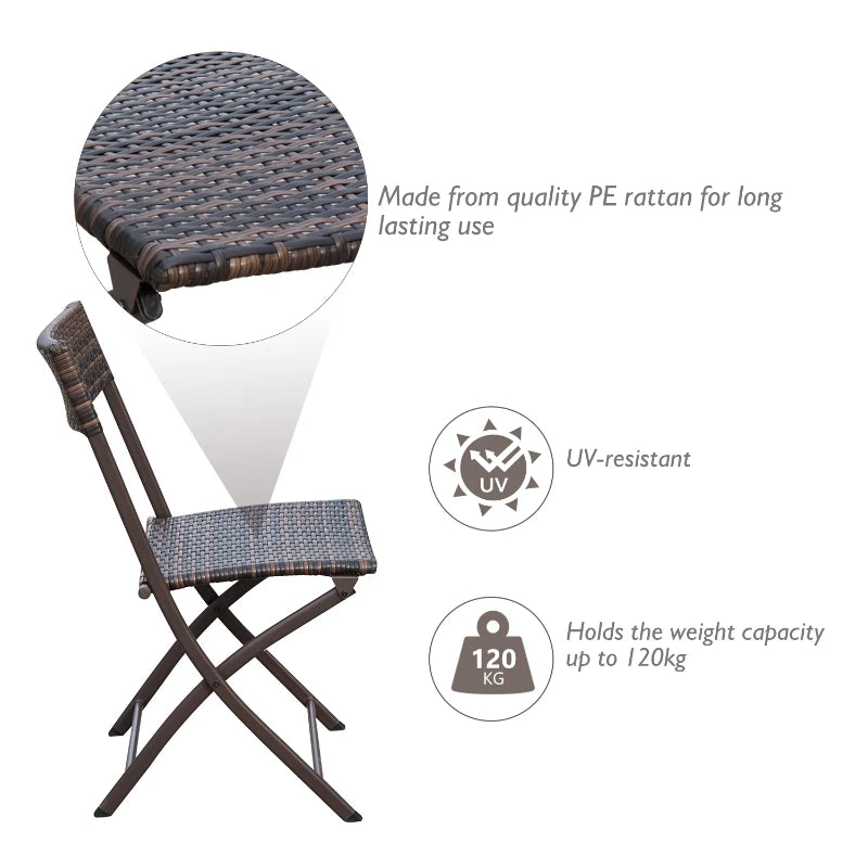 Brown 2 Seater Foldable Rattan Bistro Set