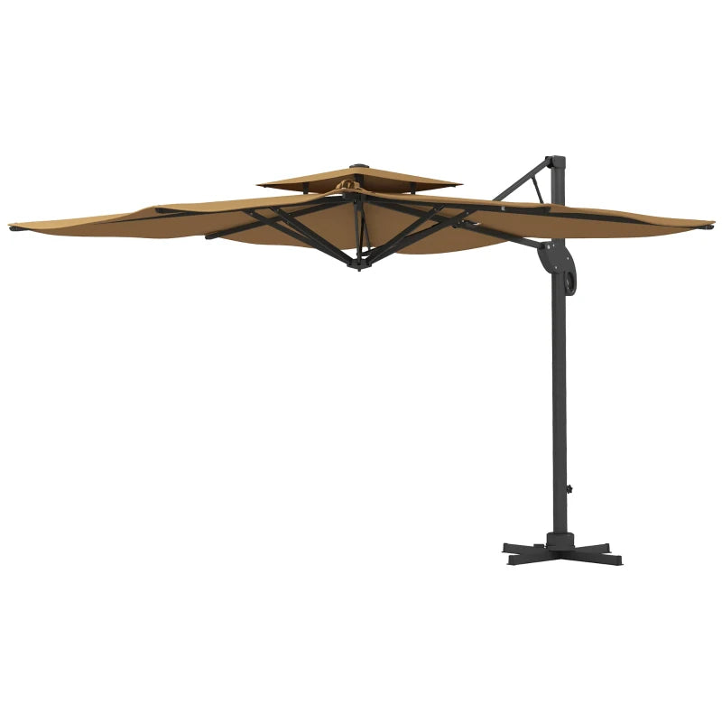 Khaki 3m Cantilever Parasol with Hydraulic Mechanism - Dual Vented