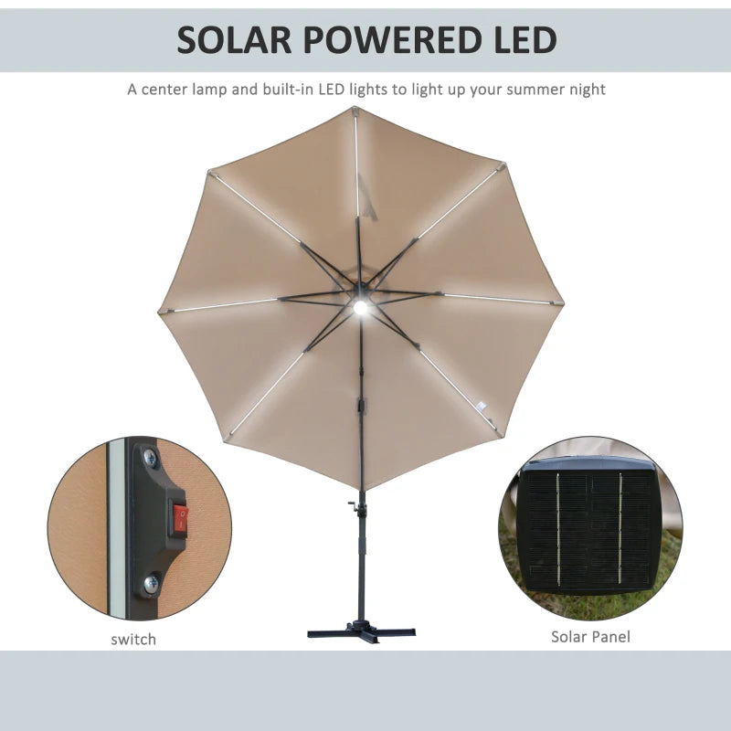 Light Brown 3m Cantilever Parasol With Solar Lights