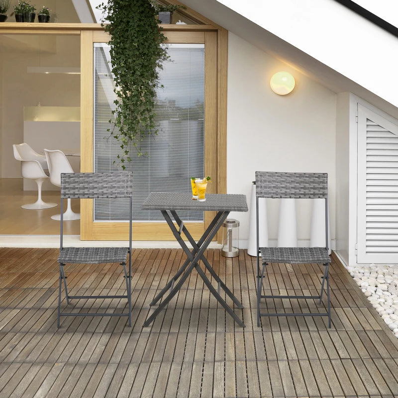 Grey 2 Seater Foldable Rattan Bistro Set With Square Table