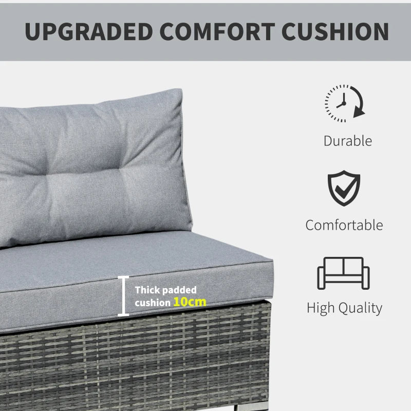 Grey 4 Seater Rattan Corner Sofa Set With Padded Cushions & Topper Coffee Table