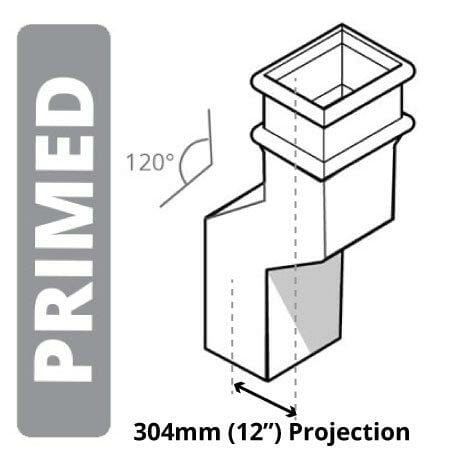 Cast Iron 100 x 75mm (4"x3") Square Downpipe 120 Degree Swan Necks (228mm Offset) - Primed