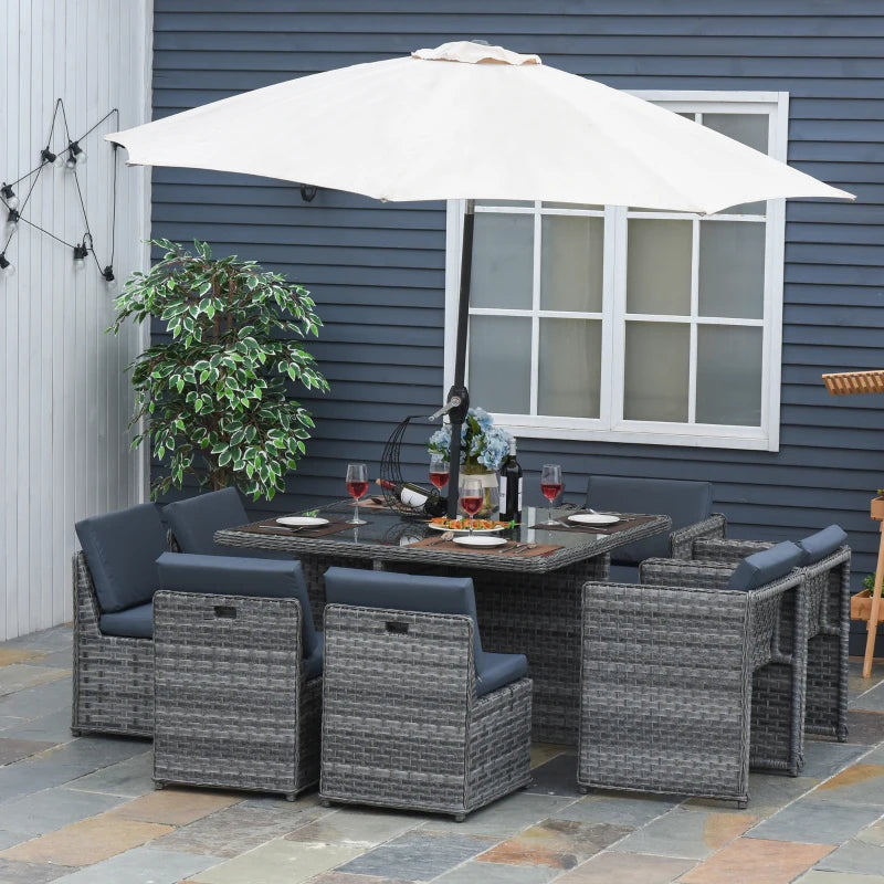 8 Seater Grey Rattan Dining Set With Table