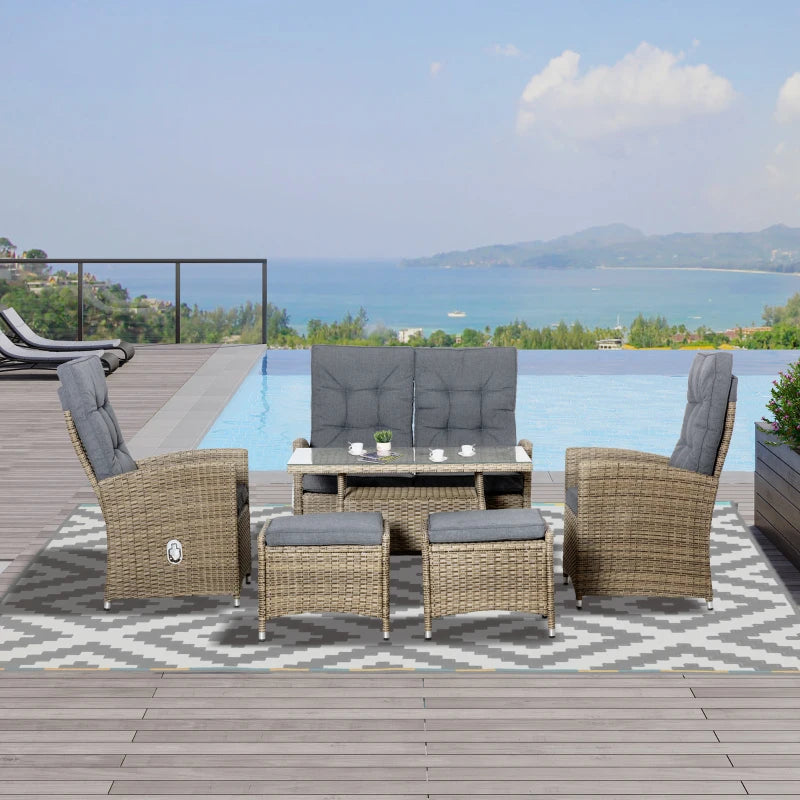 Mixed Grey 4 Seater Rattan Dining Set -Includes Chaise Lounge With Adjustable Backrest