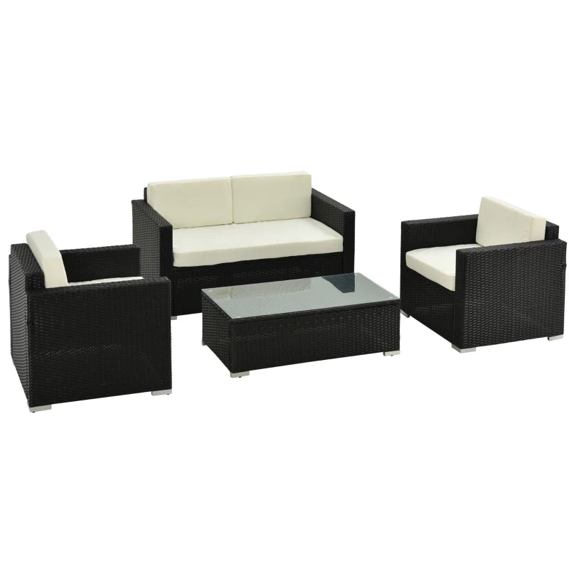 Black 4 Piece Rattan Furniture Set with Cream Cushions 2